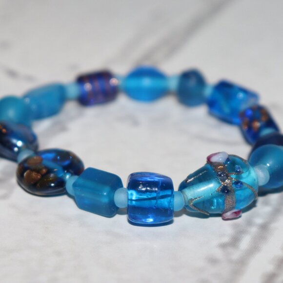 🌊💠 Blue Glass Beaded Bracelet · 7" · Ocean Whisper ✨ - Picture 1 of 5